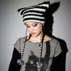 Urban outfitters Mylo Striped Tassel Fuzzy Beanie